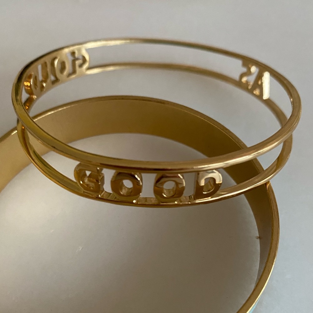 Kate Spade- “Good As Gold” Open lettered bangle. Darling!